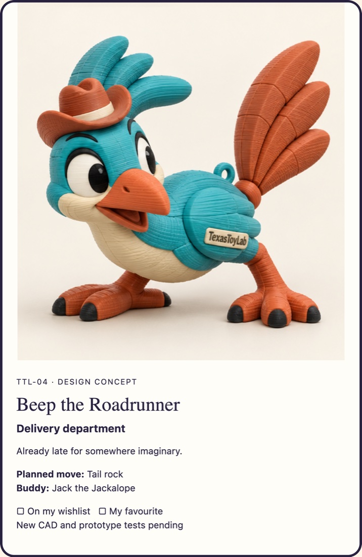 Beep the Roadrunner adoption card (concept art)