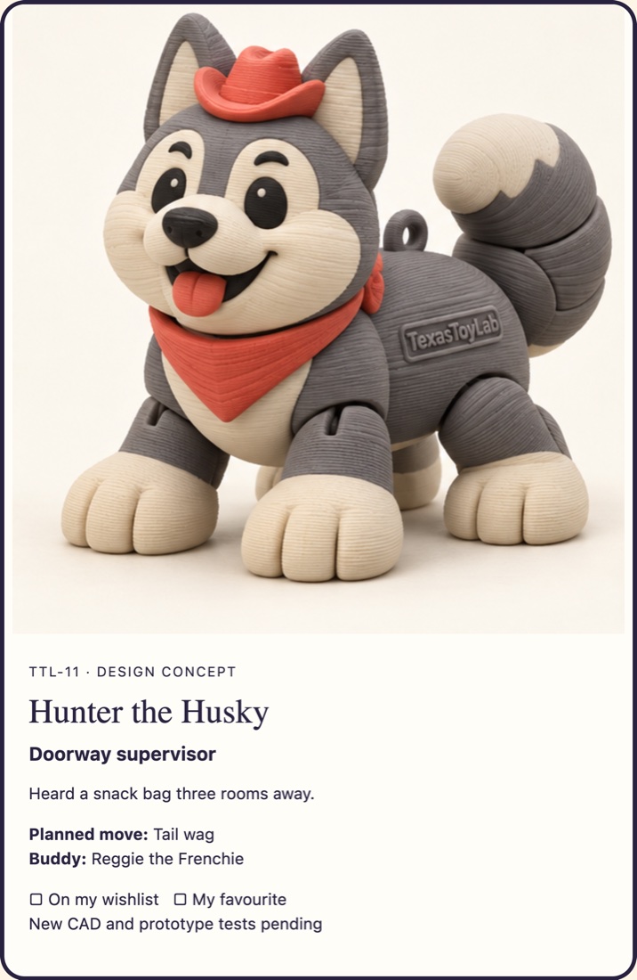 Hunter the Husky adoption card (concept art)