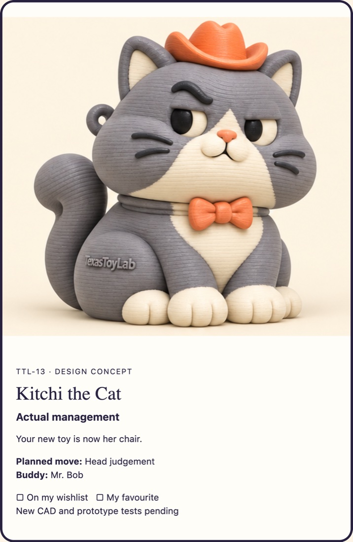 Kitchi the Cat adoption card (concept art)