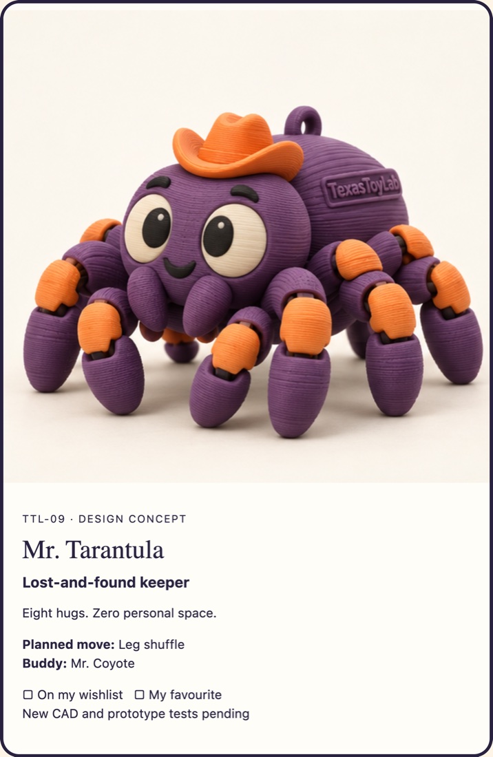 Mr. Tarantula adoption card (concept art)